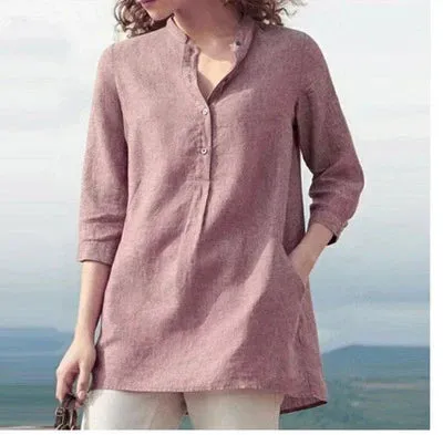 Stylish V-neck linen shirt