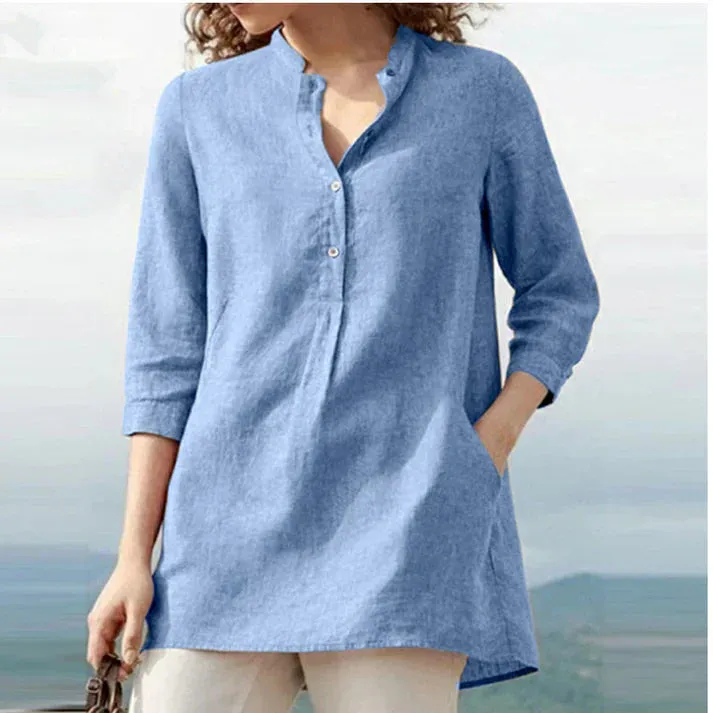 Stylish V-neck linen shirt