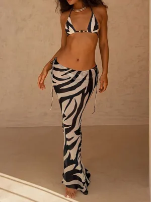 Summer Skirts Sets Sexy Stripe Two Piece Sets Womens Outifits Black Crop Top and Skinny Long Skirt Suits Beach Dress Sets