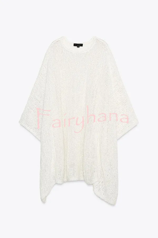 Sunny Somewhere Knit Batwing Sleeve Loose Cover-up Cape