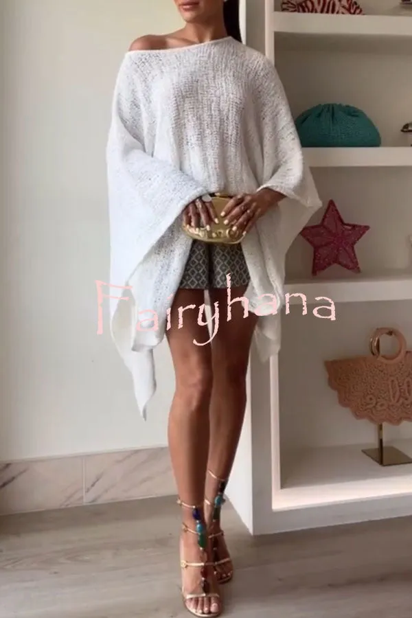 Sunny Somewhere Knit Batwing Sleeve Loose Cover-up Cape