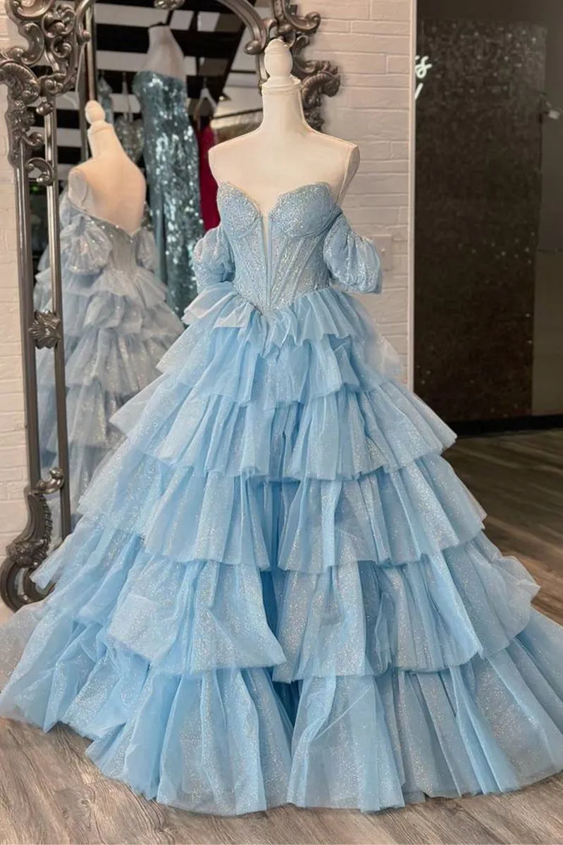 Sweetheart A-line Lace Layered Dresses with Slit