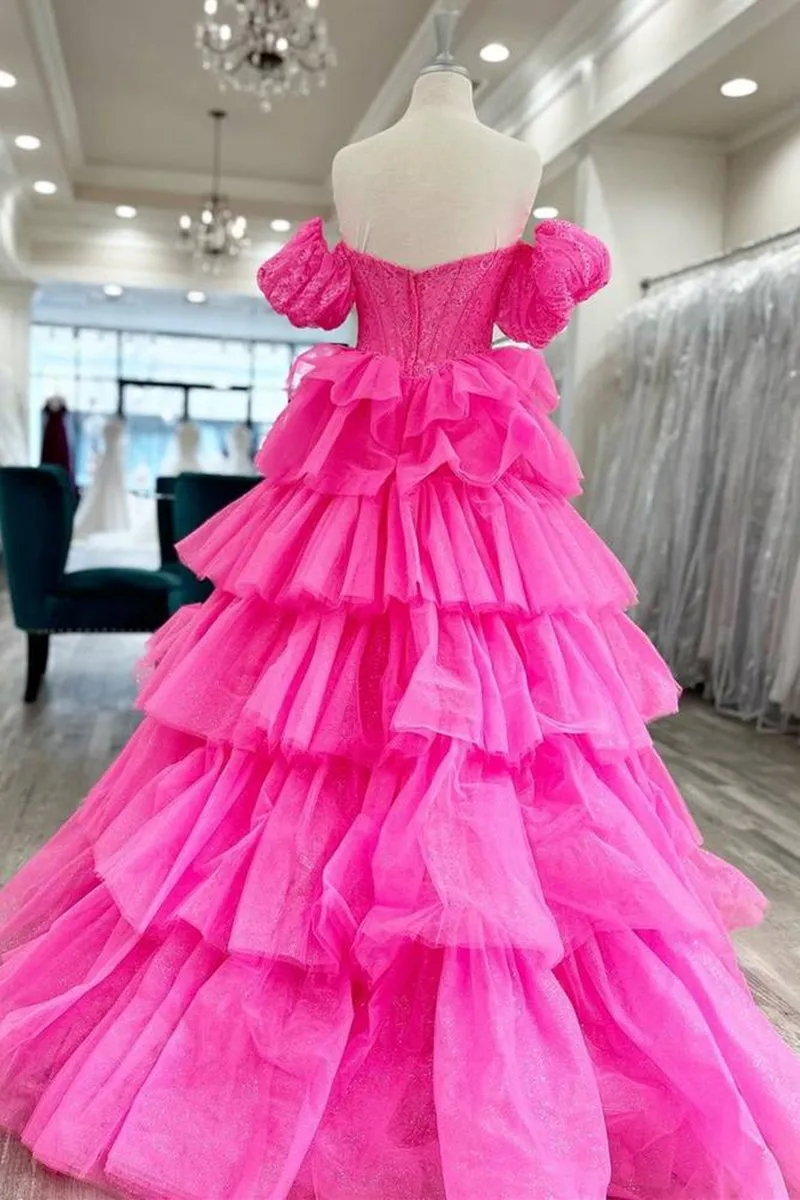 Sweetheart A-line Lace Layered Dresses with Slit