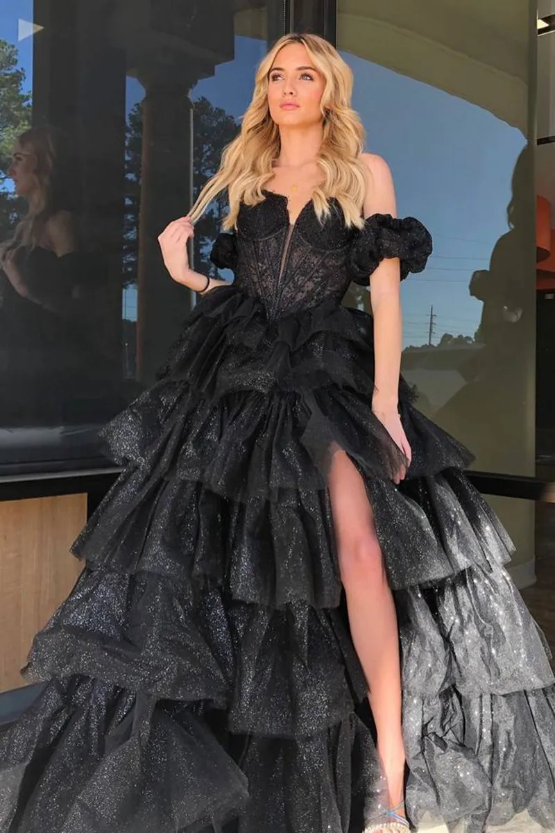 Sweetheart A-line Lace Layered Dresses with Slit