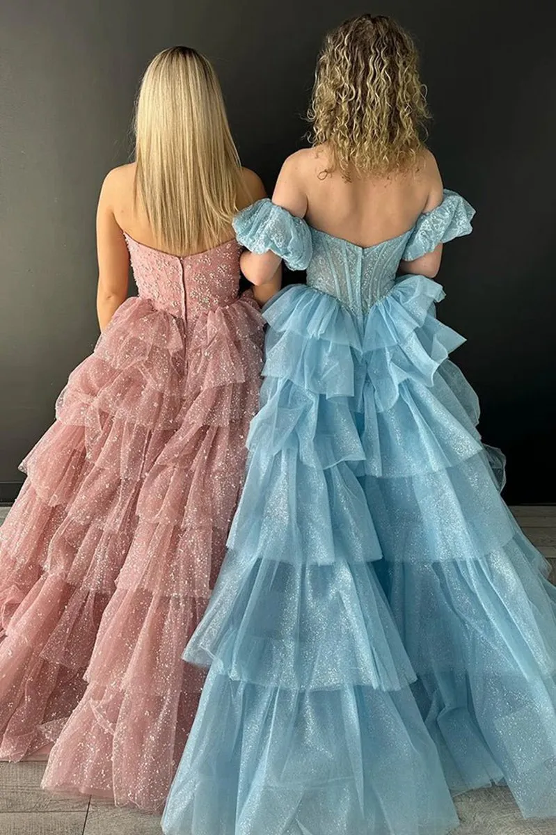 Sweetheart A-line Lace Layered Dresses with Slit