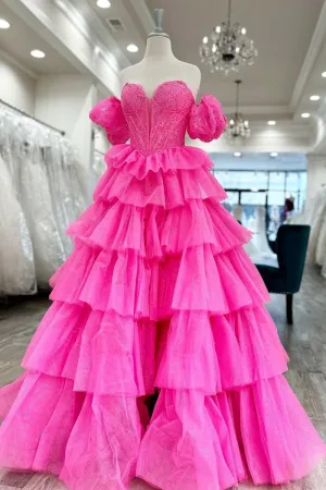 Sweetheart A-line Lace Layered Dresses with Slit