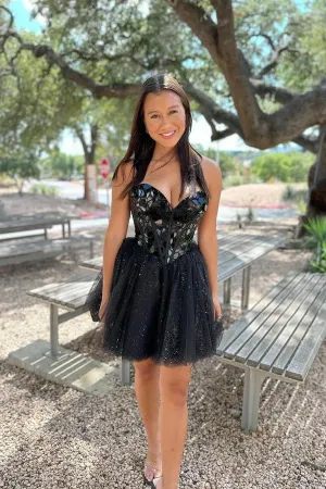 Sweetheart Black Mirror Glass A-line Short Princess Dress