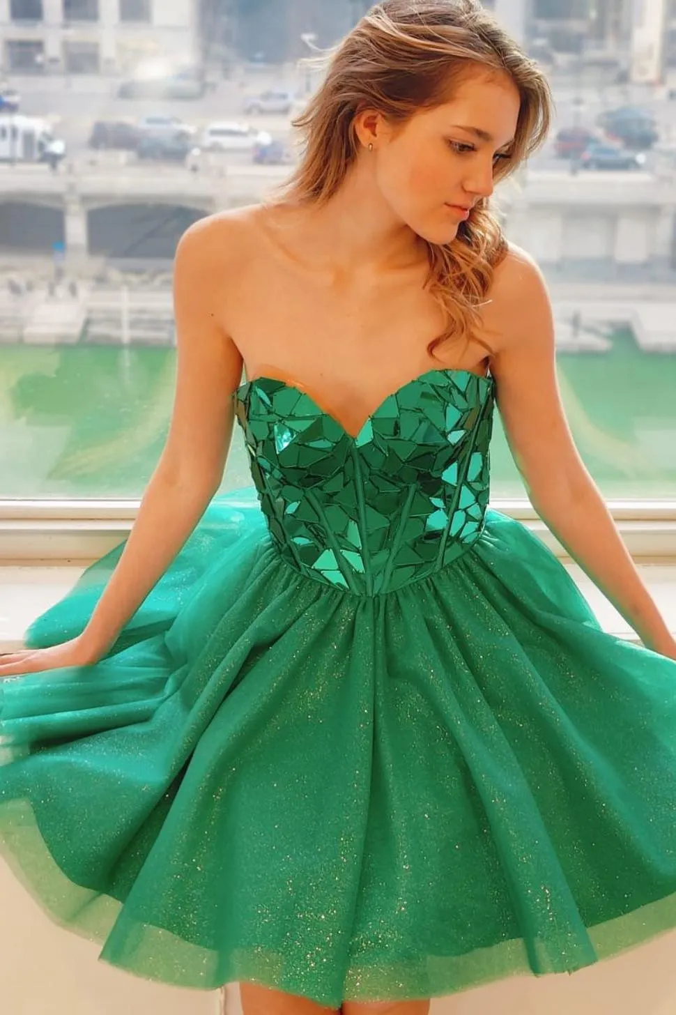 Sweetheart Black Mirror Glass A-line Short Princess Dress