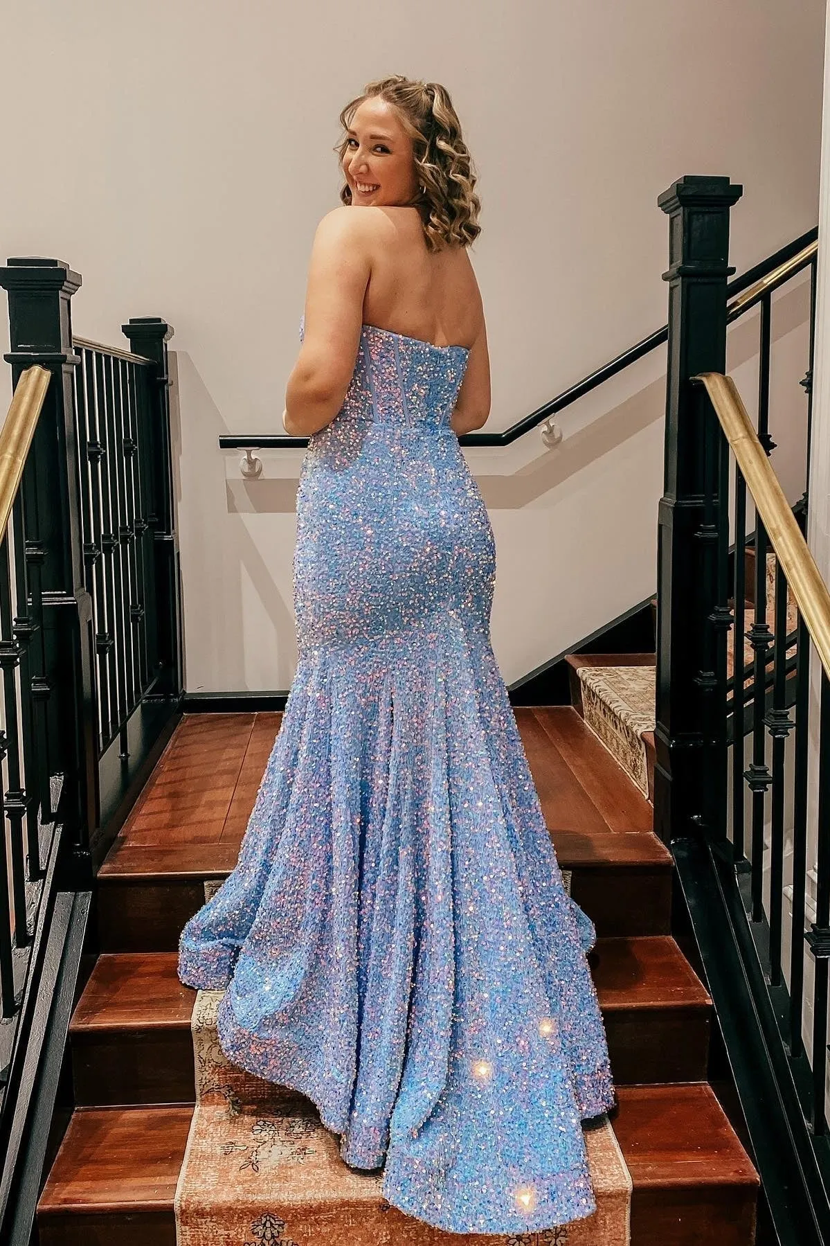 Sweetheart Blue Sequin Mermaid Long Formal Dress
