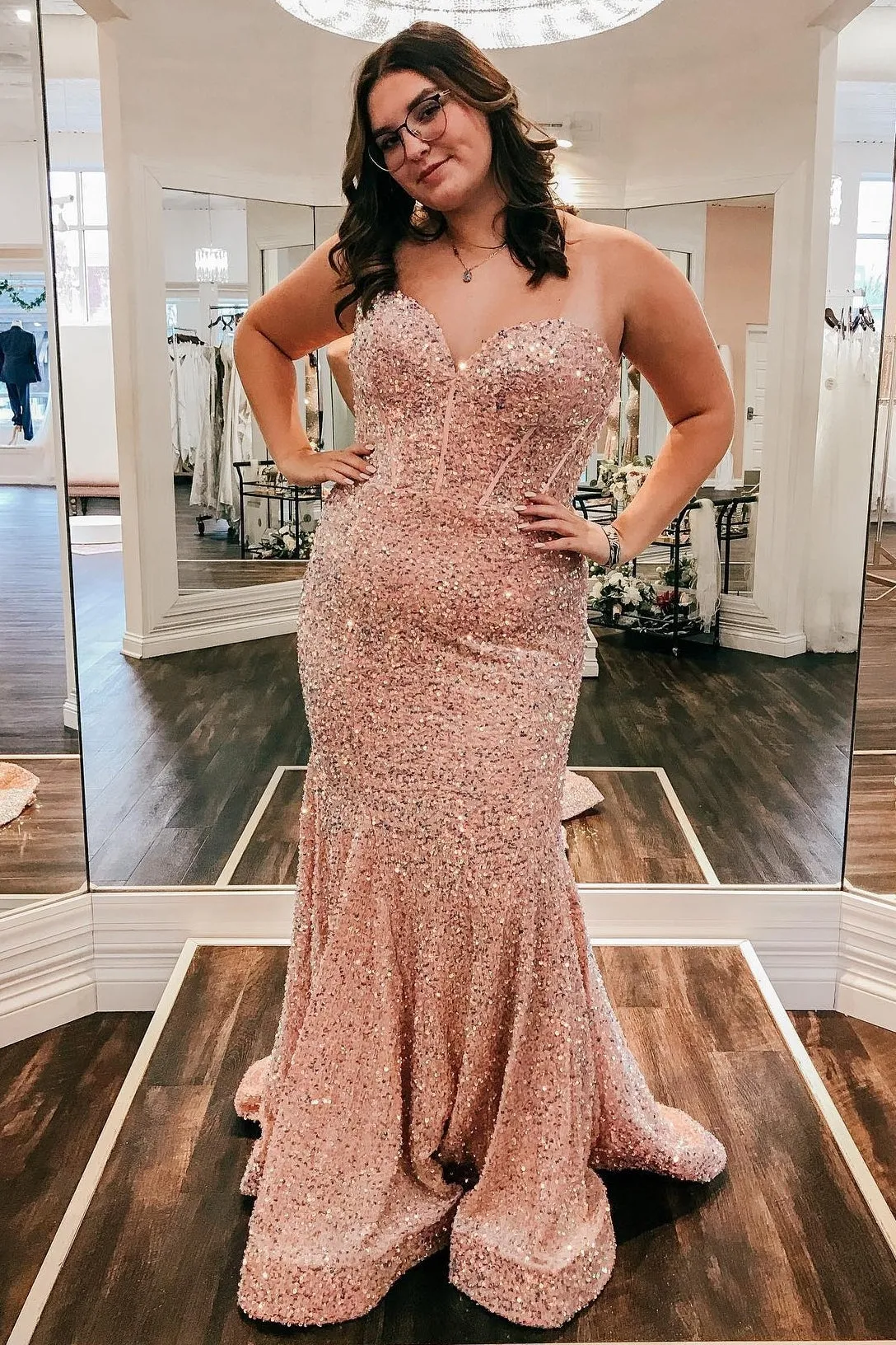 Sweetheart Blue Sequin Mermaid Long Formal Dress