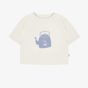 T-shirt ivoire à manches courtes en coton, enfant || Ivory short-sleeved t-shirt in cotton, child