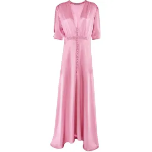 Taliyah V Neck Half Sleeve Button Elastic Waist Slim Irregular Long Dress