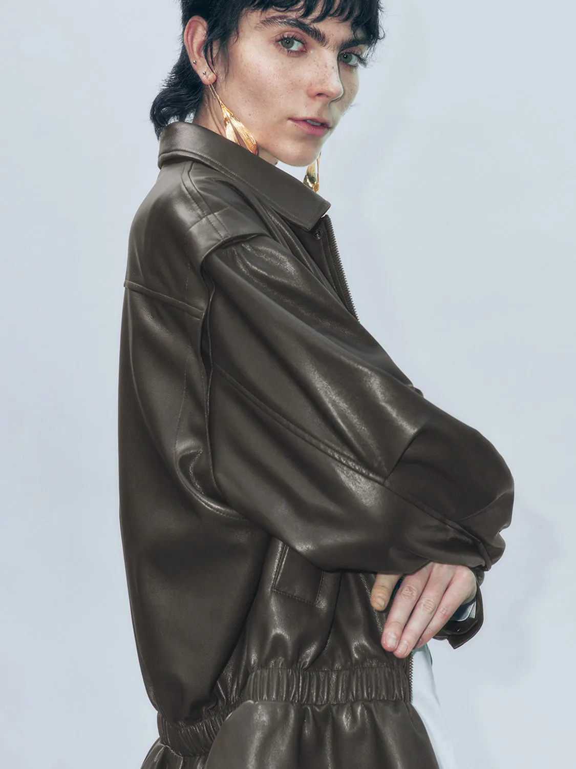 Tapered Waist Vegan Leather Jackets