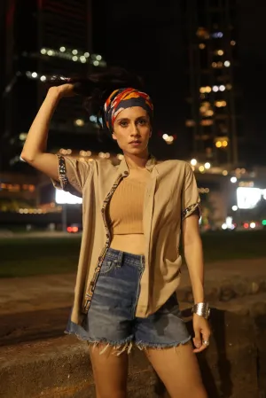 The Batik Accent - Linen Short Sleeve Shirt