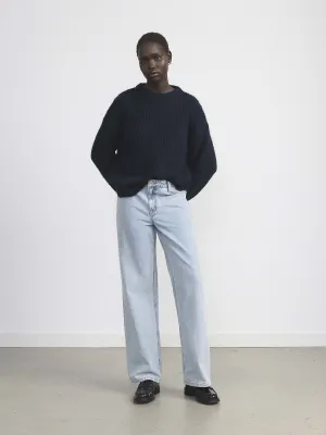 The Fuzzy Openwork Sweater in Deep Blue