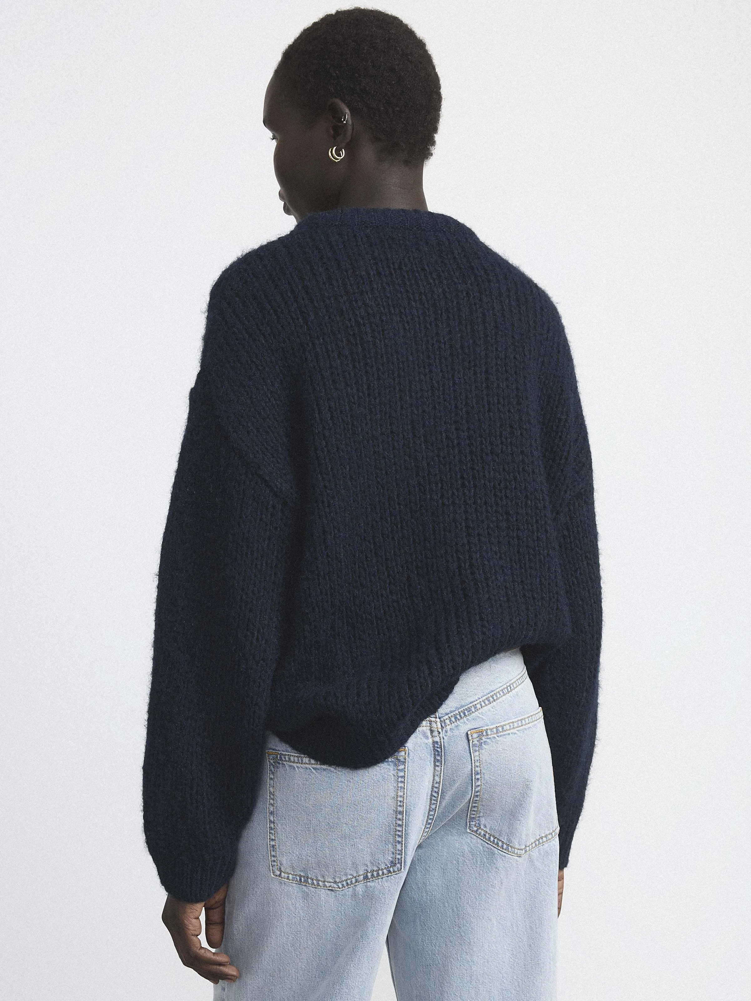 The Fuzzy Openwork Sweater in Deep Blue