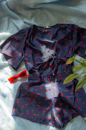 Tie Front Cherry Print Playsuit