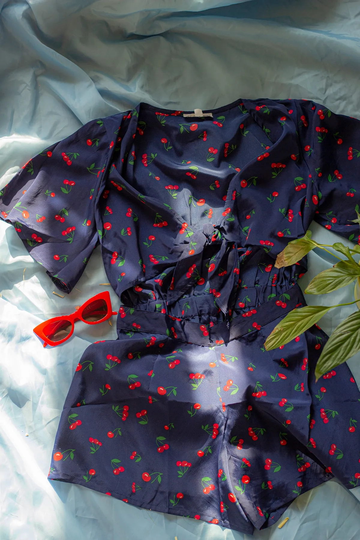 Tie Front Cherry Print Playsuit