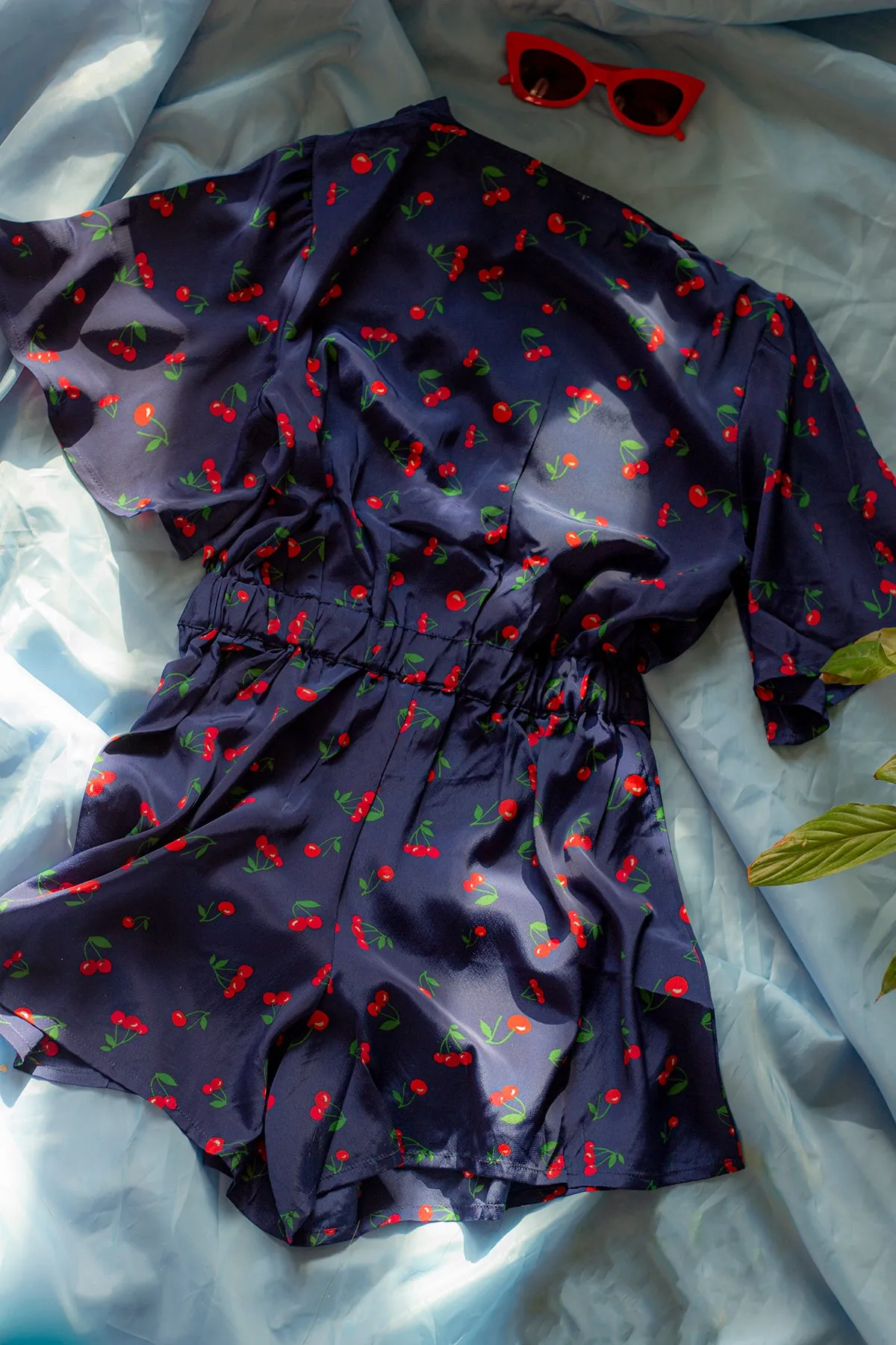 Tie Front Cherry Print Playsuit