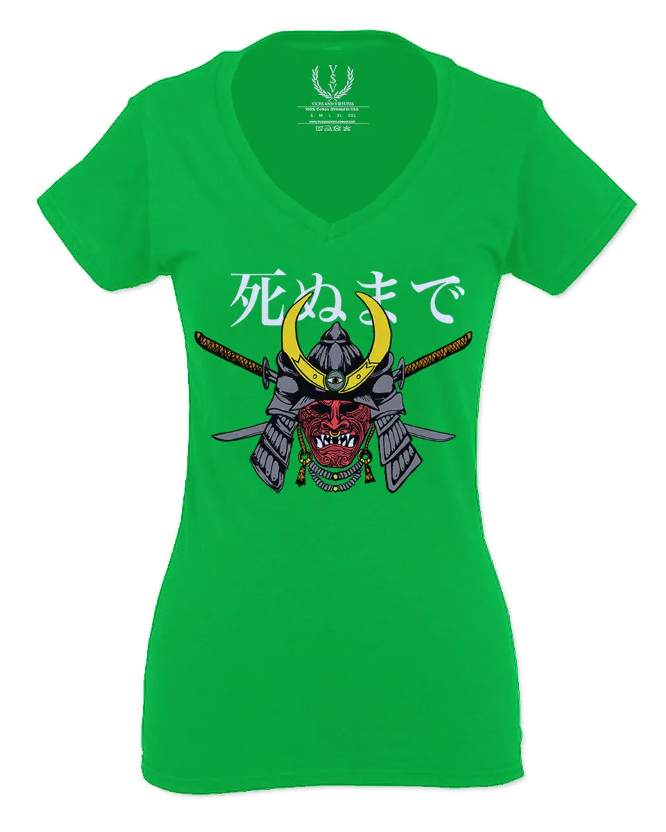 Till Death Vintage Japan Japanesse Warrior Vibes Graphic Aesthetics For Women V neck fitted T Shirt