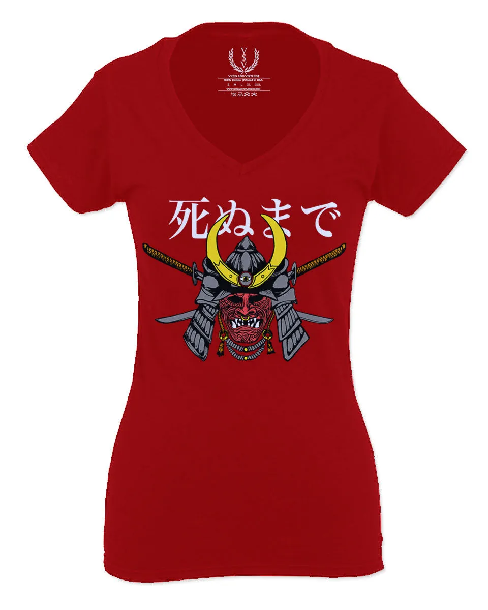 Till Death Vintage Japan Japanesse Warrior Vibes Graphic Aesthetics For Women V neck fitted T Shirt