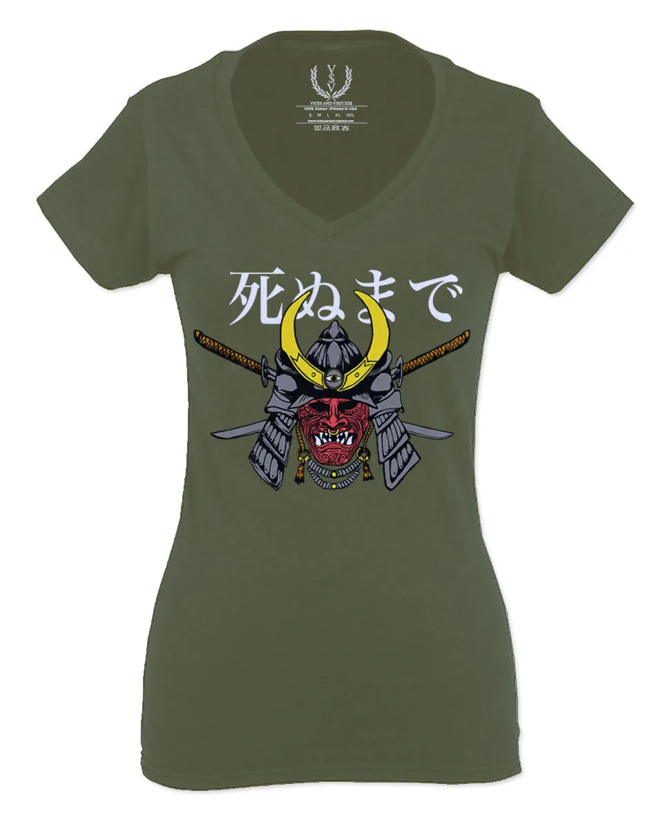 Till Death Vintage Japan Japanesse Warrior Vibes Graphic Aesthetics For Women V neck fitted T Shirt