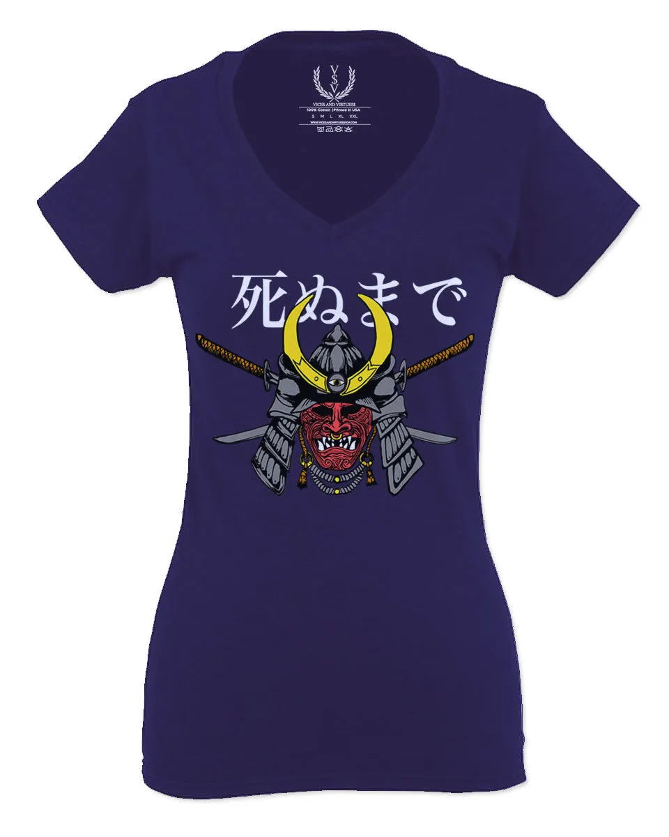 Till Death Vintage Japan Japanesse Warrior Vibes Graphic Aesthetics For Women V neck fitted T Shirt