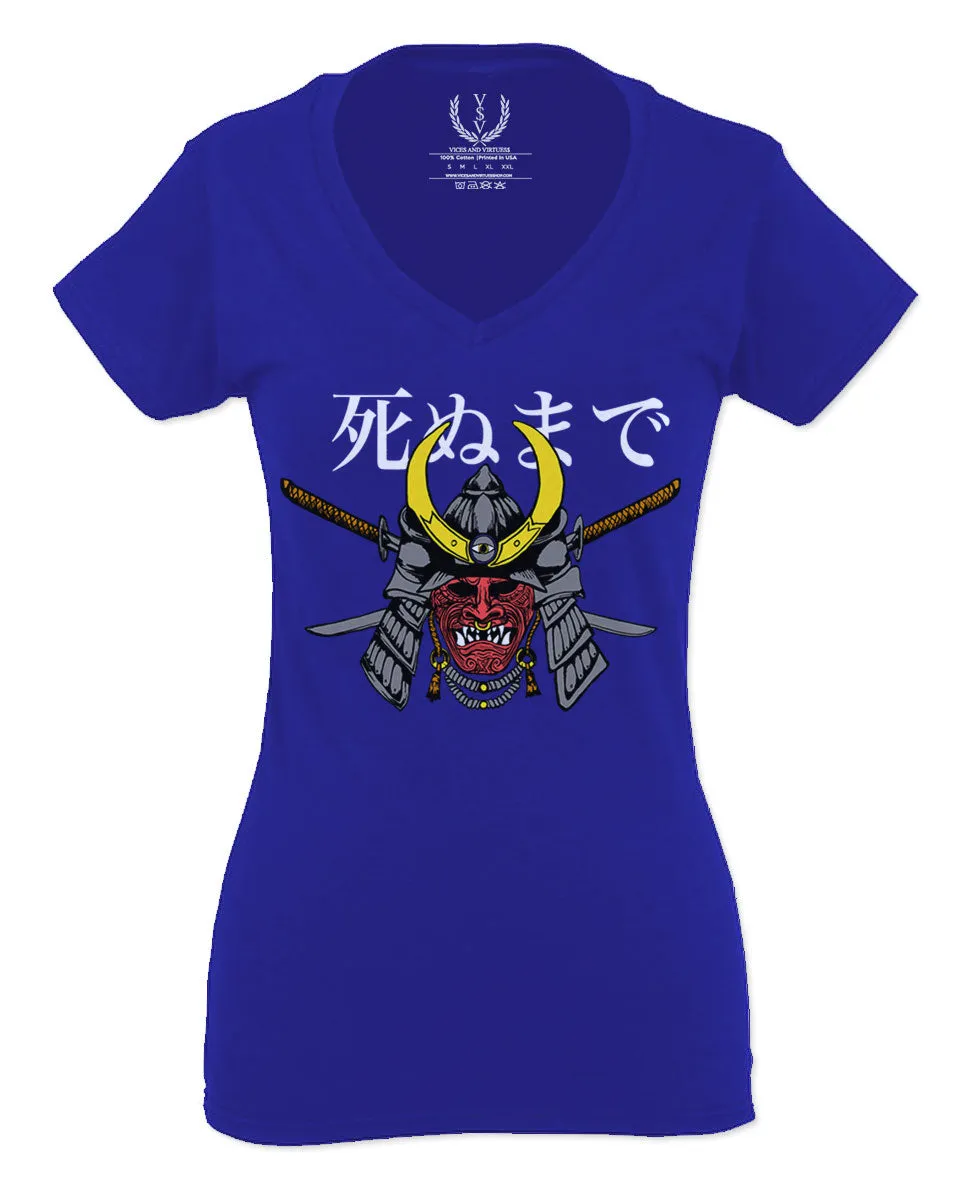 Till Death Vintage Japan Japanesse Warrior Vibes Graphic Aesthetics For Women V neck fitted T Shirt