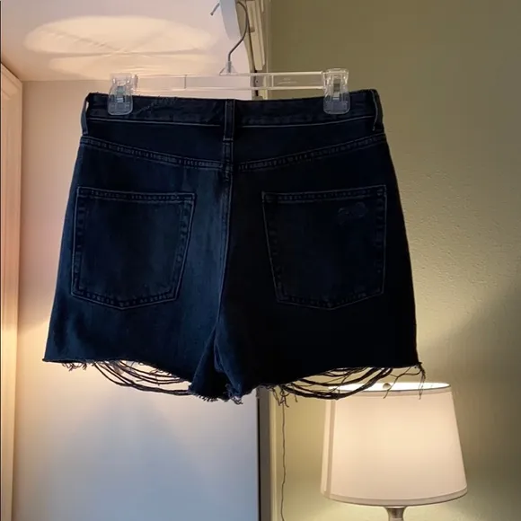 Topshop Distressed Hi-Rise Shorts in Washed Black