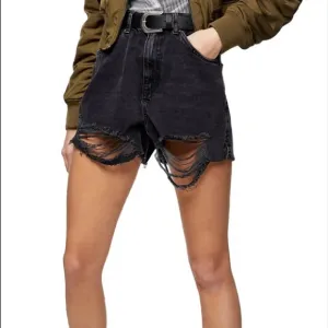Topshop Distressed Hi-Rise Shorts in Washed Black