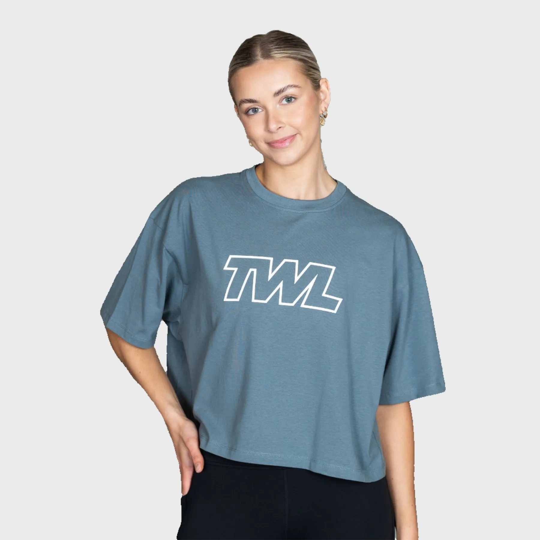 TWL - WOMEN'S OVERSIZED CROPPED T-SHIRT - ATHLETE - PEWTER/WHITE