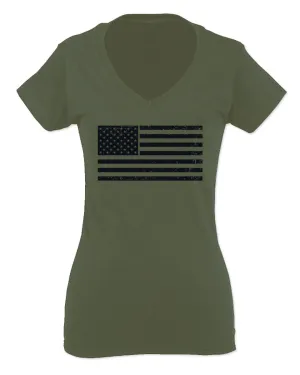 United States of America Vintage Flag USA American Marine Corp Force USMC USAF For Women V neck fitted T Shirt