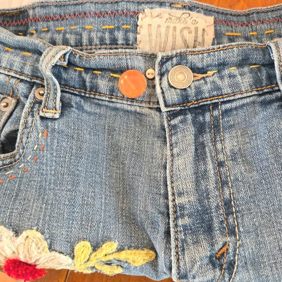 Upcycled Handmade Levi's Denim Frayed Shorts Embellished floral vtg lace Size 10