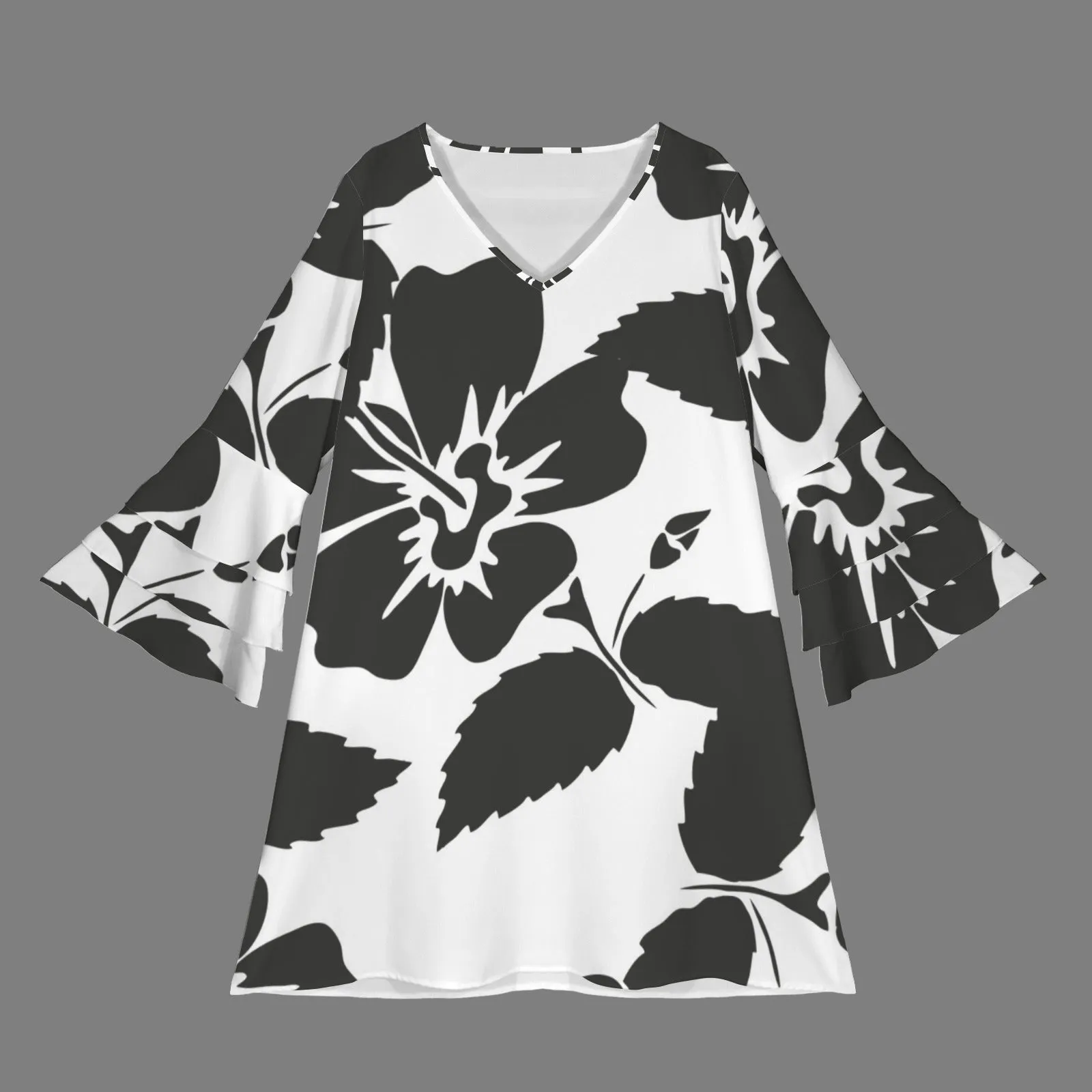 V-neck layered flare sleeved dress