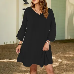V-neck layered flare sleeved dress