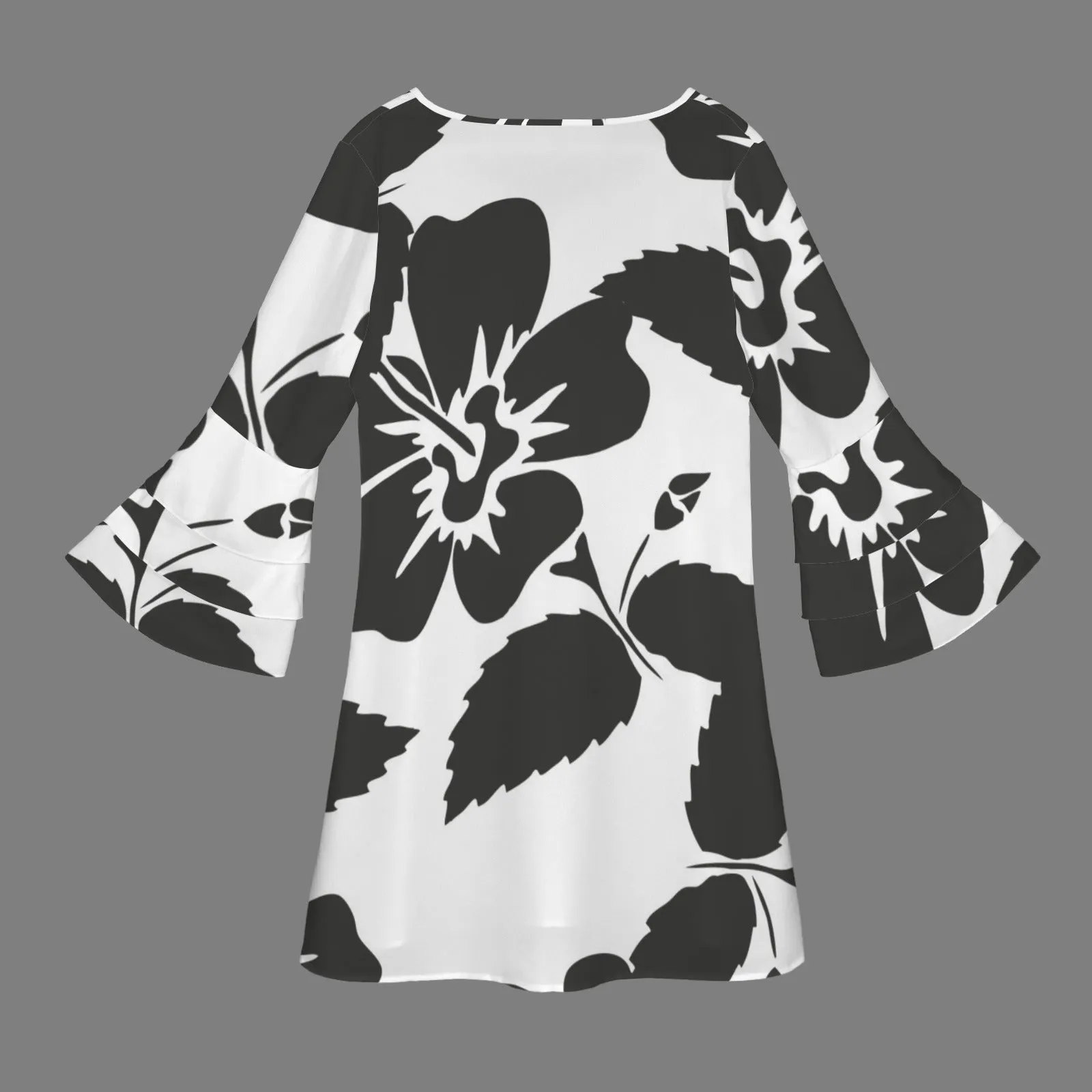 V-neck layered flare sleeved dress