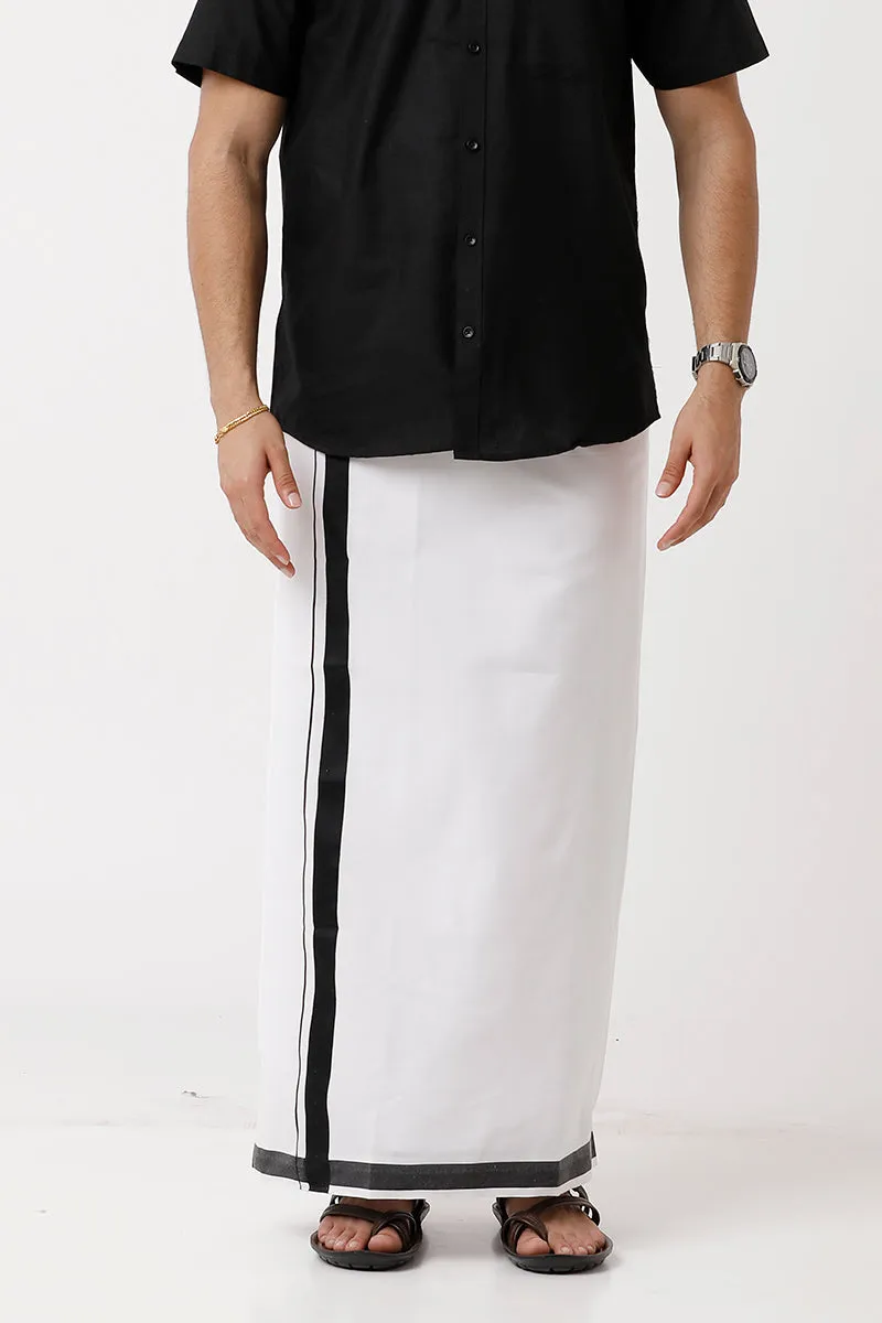 Varna - Black Single Layered Fancy Border Pocket Dhoti For Men | Uathayam