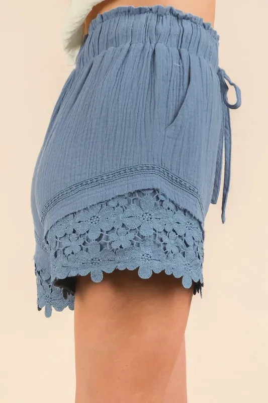 VERY J Lace Contrast Detail Woven Shorts