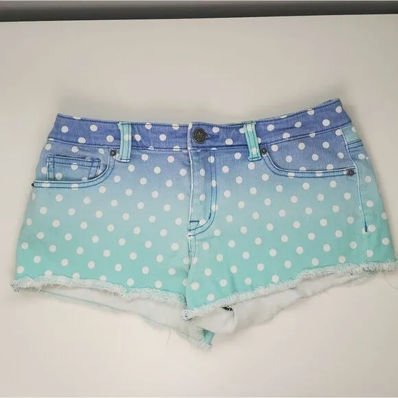 Victoria's Secret 2 Boyfriend Shorts Low Rise Blue Ombre Polka Dot Frayed Hem