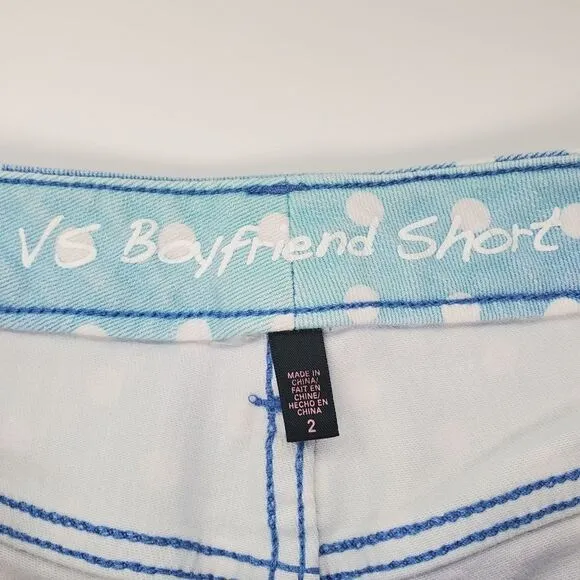 Victoria's Secret 2 Boyfriend Shorts Low Rise Blue Ombre Polka Dot Frayed Hem