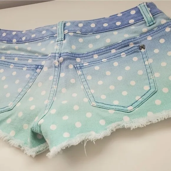 Victoria's Secret 2 Boyfriend Shorts Low Rise Blue Ombre Polka Dot Frayed Hem