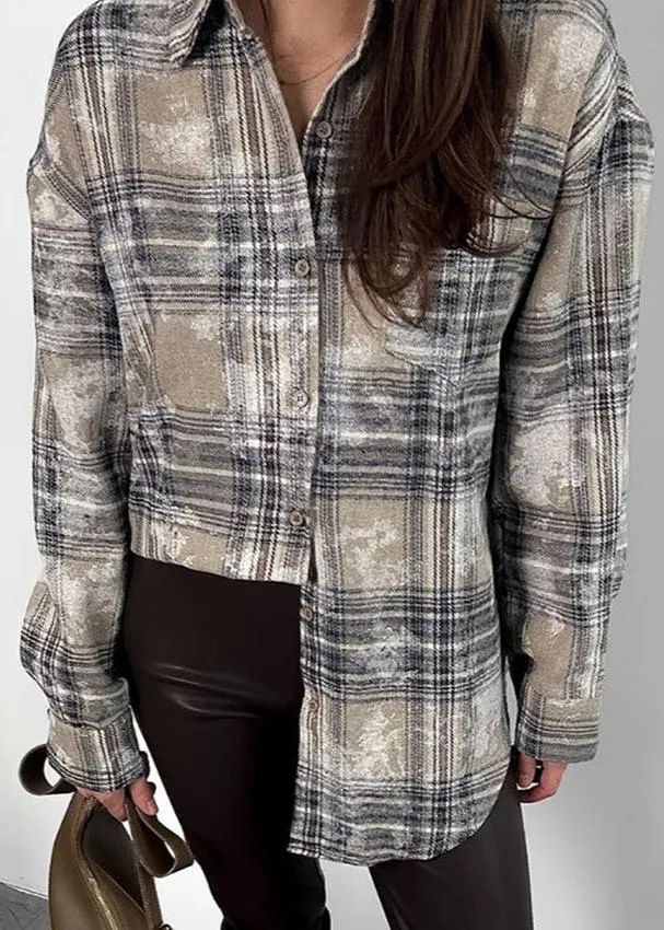 Vintage-InspiRed Brushed Plaid Oversized Shirt