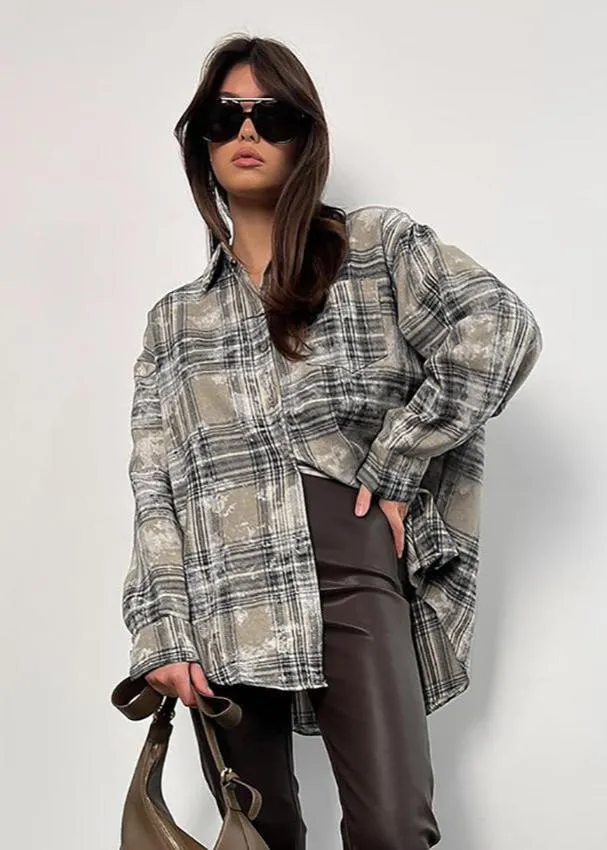 Vintage-InspiRed Brushed Plaid Oversized Shirt