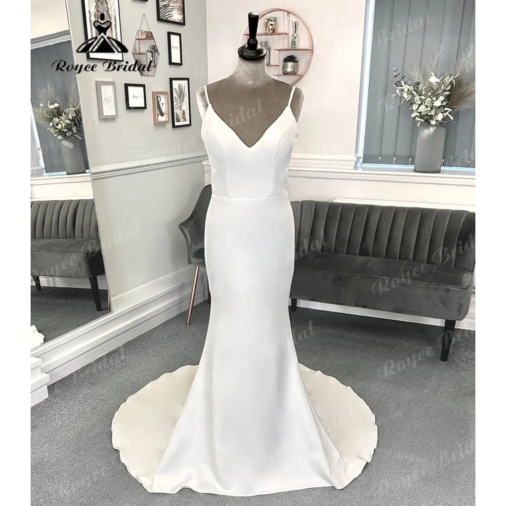 Vintage V Neck Backless Soft Satin Crepe Wedding Gown for Women  Mermaid Wedding Reception Dress for Bride Vestidos de Novia