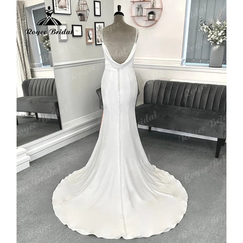 Vintage V Neck Backless Soft Satin Crepe Wedding Gown for Women  Mermaid Wedding Reception Dress for Bride Vestidos de Novia