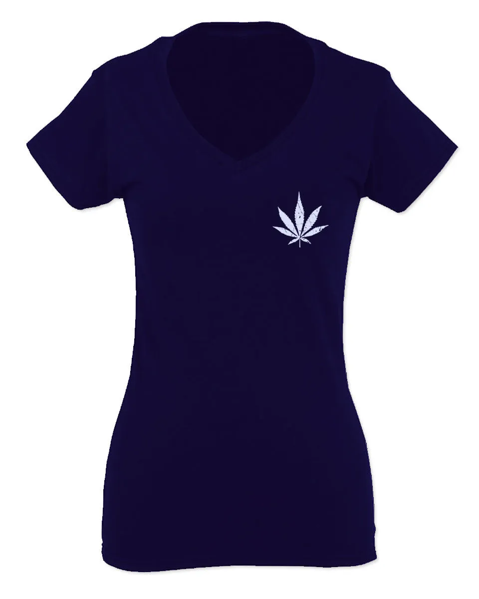 Vintage Weed Leaf Marihuana High Stoned Day Retro Cool For Women V neck fitted T Shirt