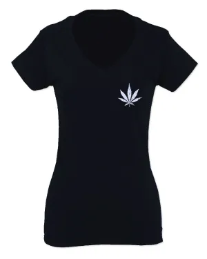 Vintage Weed Leaf Marihuana High Stoned Day Retro Cool For Women V neck fitted T Shirt