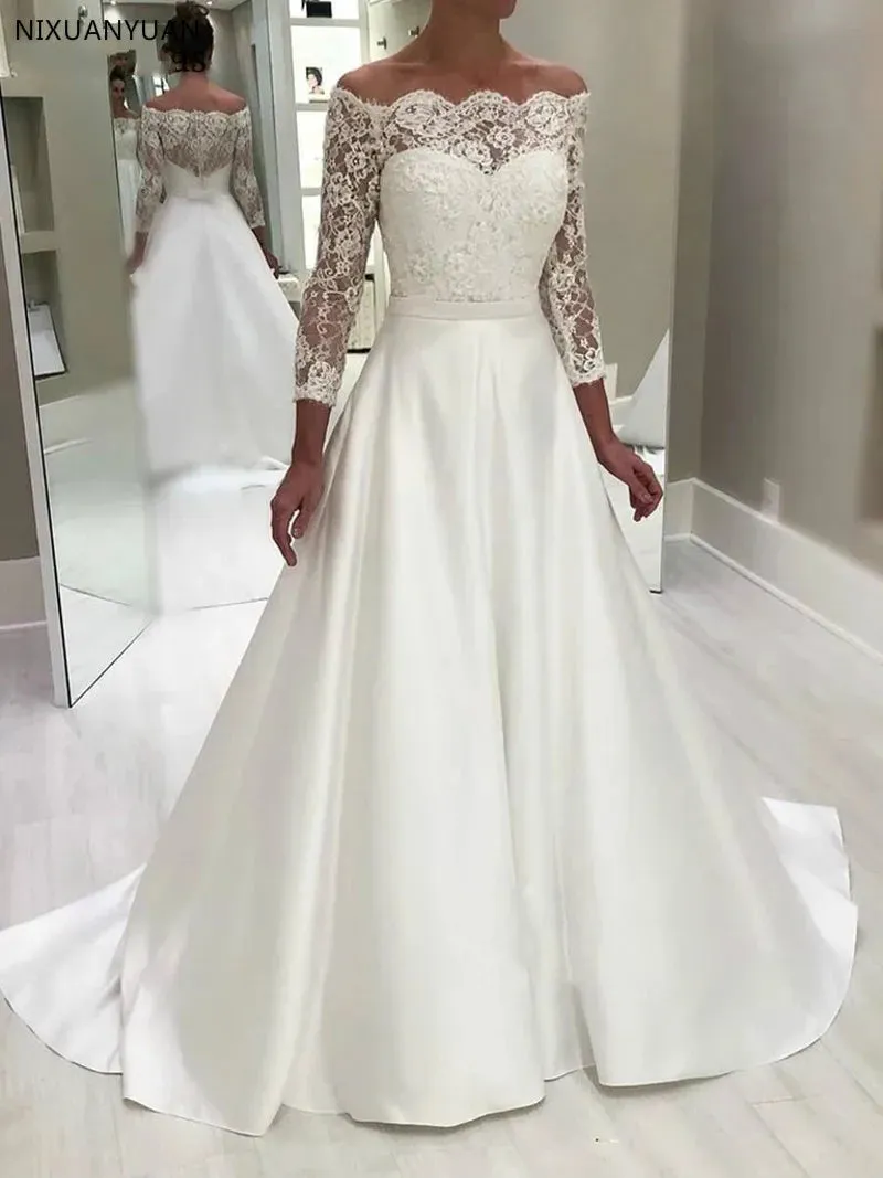 Wedding Dresses Off Shoulder Long Sleeve Button Back Vestido De Novia Bridal Gowns Wedding Gowns