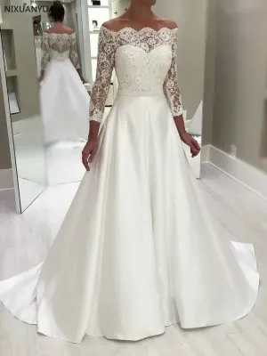 Wedding Dresses Off Shoulder Long Sleeve Button Back Vestido De Novia Bridal Gowns Wedding Gowns