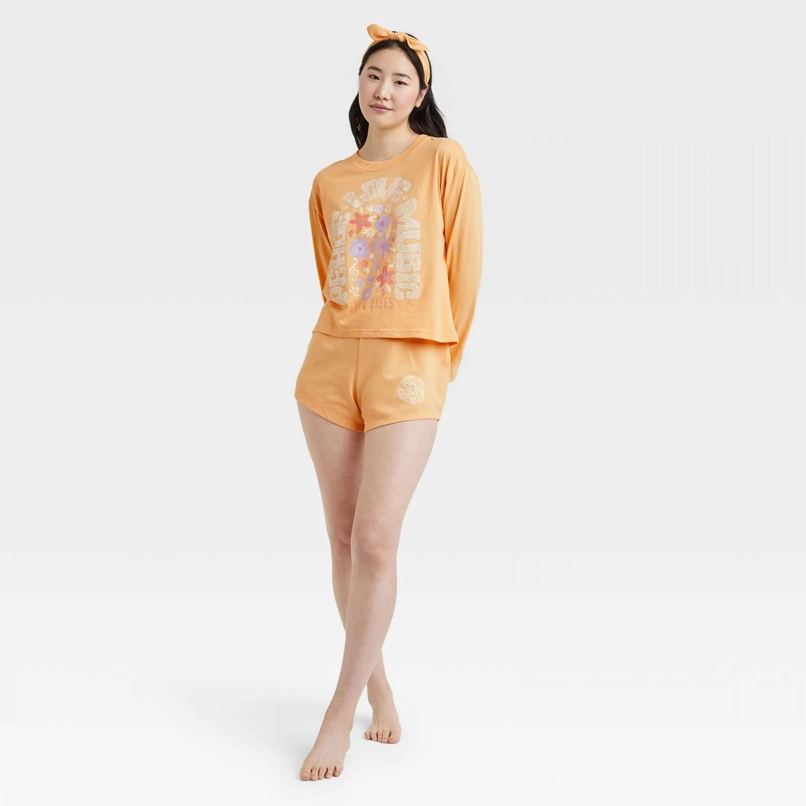 Weekend Soul Women's Peace Love Music Pajama Lounge Shirt 84156078 Yellow S